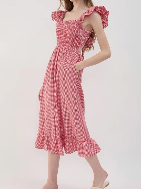 Sim & Sam Dresses & Skirts - Sim and Sam Red Gingham Ruffle Midi Dress